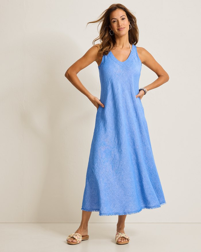 St. Lucia Linen-Blend Bias-Cut Coverup Dress