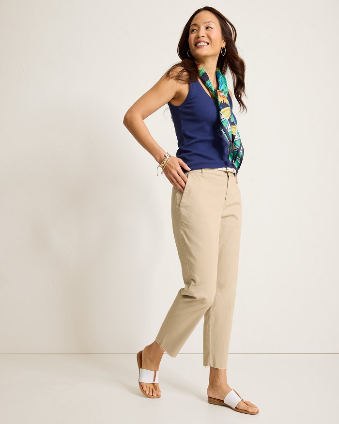 Mid-Rise Raw-Edge Cropped Chino Pants