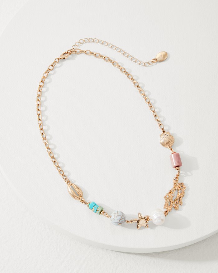 Coral Isles Semi-Precious Stone & Pearl Station Necklace