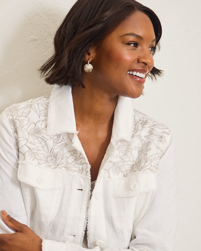 Two Palms Embroidered Flora Fresco Linen Jacket