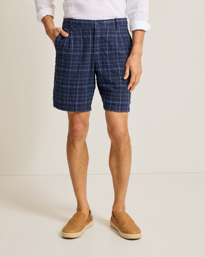 Big & Tall Midnight Check Stretch-Linen Shorts
