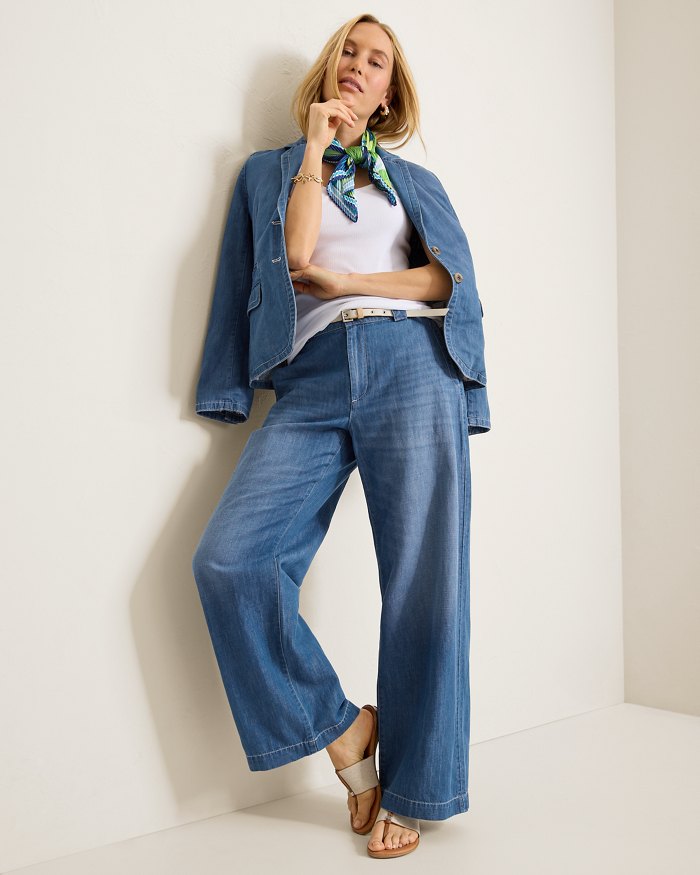 High-Rise Linen-Blend Denim Trousers