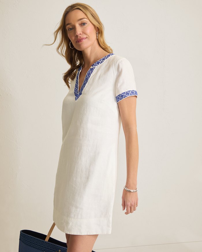 Two Palms Coastal Tiles Linen Dress