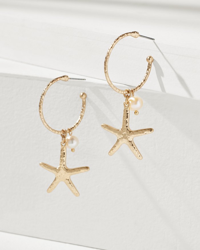 Palm Hibiscus Starfish Hoop Earrings