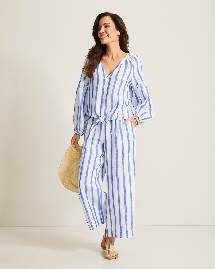 Coastalina Linen Tie-Front Top