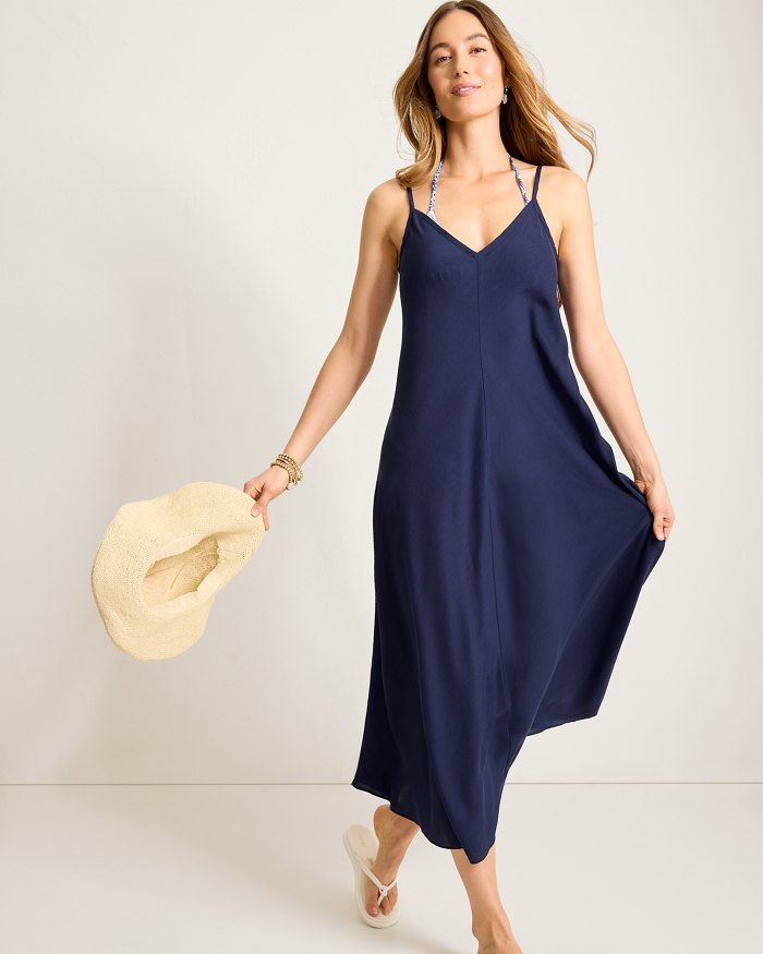 Capri Coast Bias-Cut Linen-Blend Coverup Dress