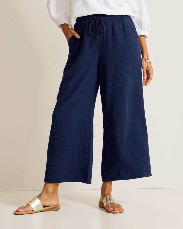 Island Gauze High-Rise Cropped Wide-Leg Pants