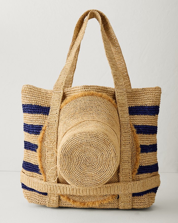 Striped Raffia Traveler Tote