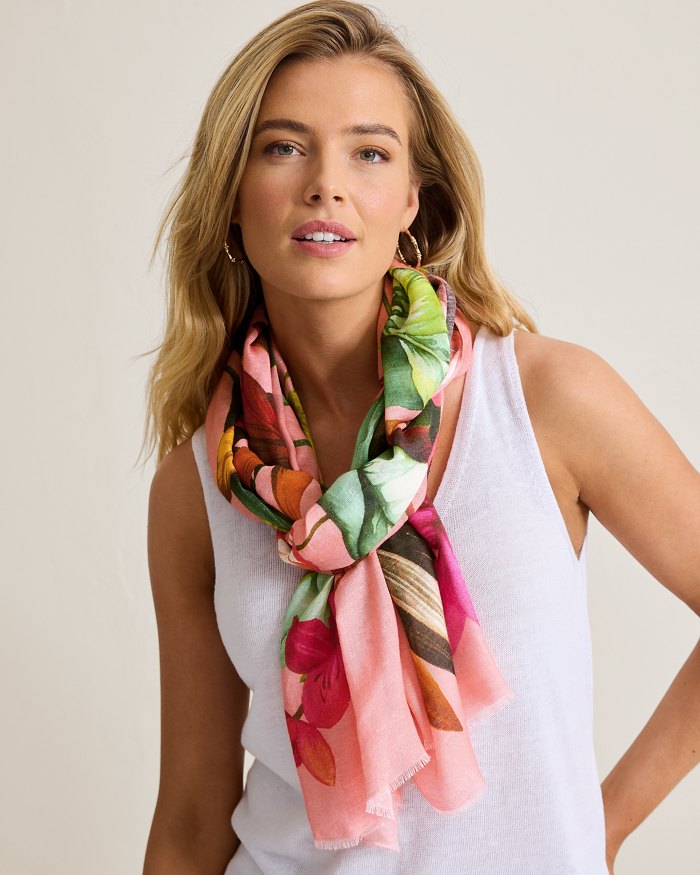 Oasis Palm Linen-Blend Wrap Scarf