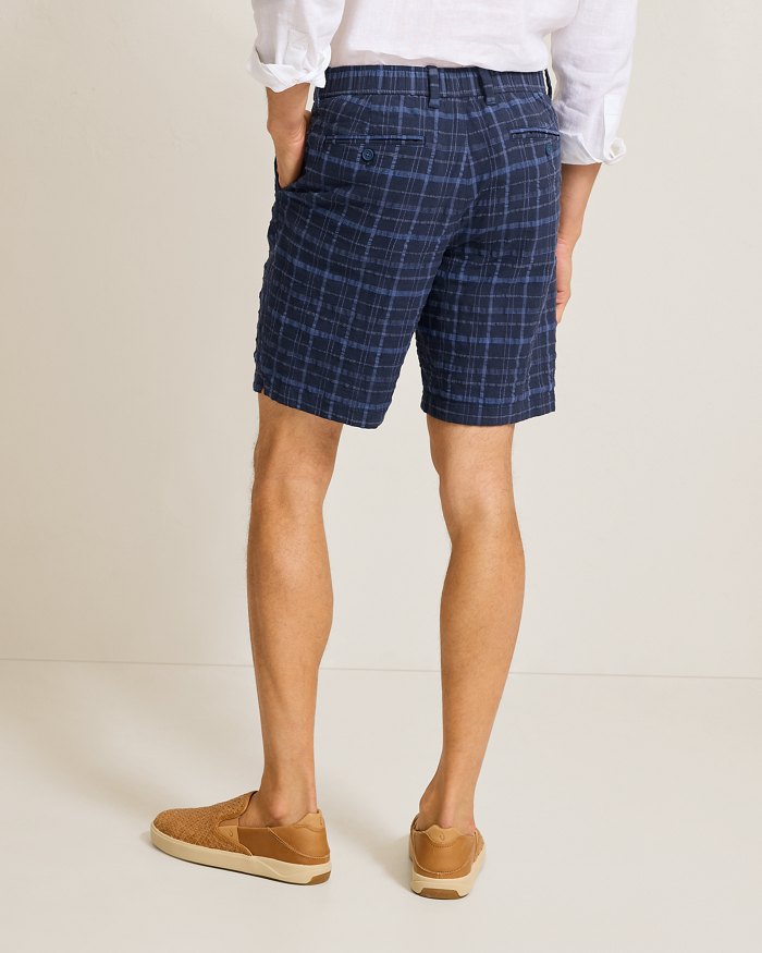 Big & Tall Midnight Check Stretch-Linen Shorts