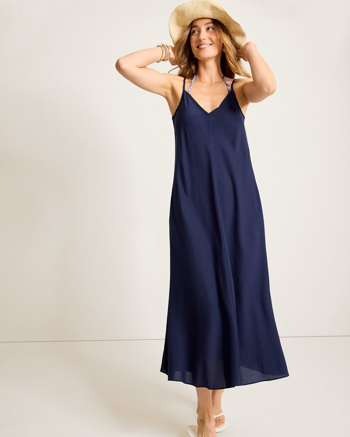 Capri Coast Bias-Cut Linen-Blend Coverup Dress