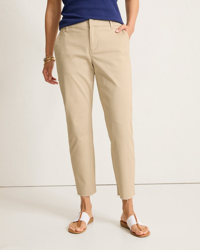 Mid-Rise Raw-Edge Cropped Chino Pants