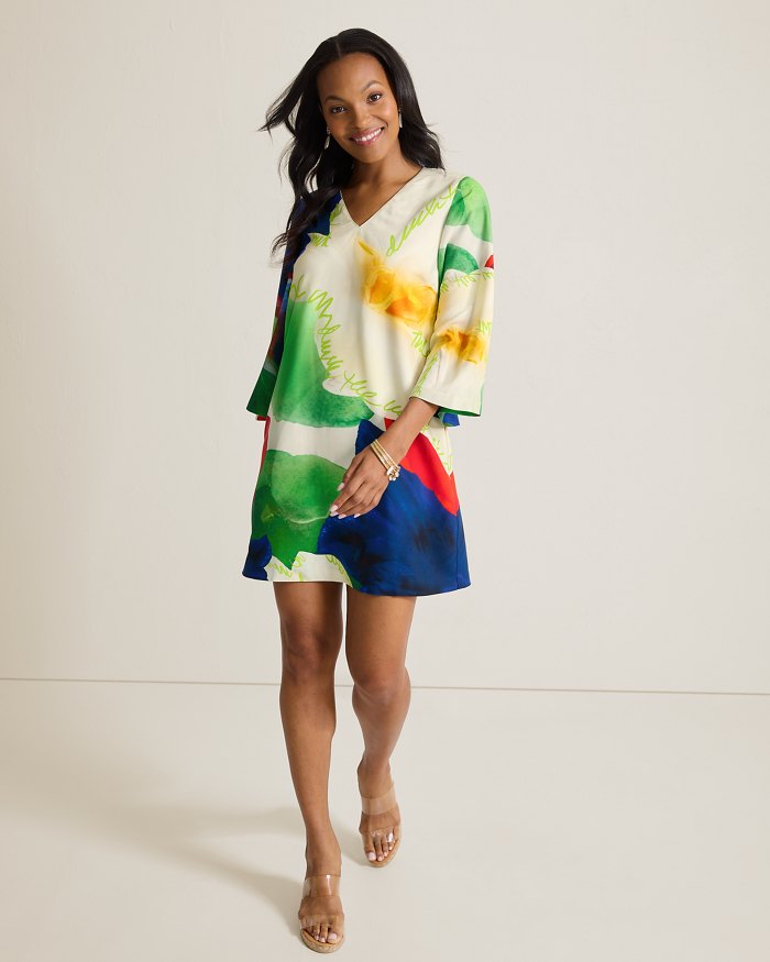 Penney Blooms 3/4-Sleeve Silk Dress