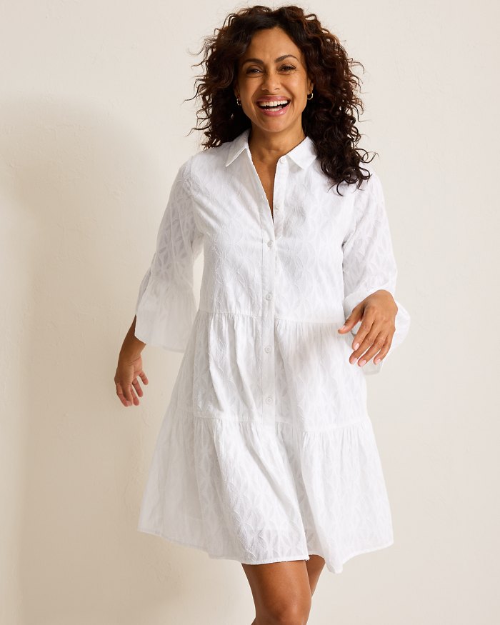 Cotton Clip Jacquard Coverup Shirt Dress