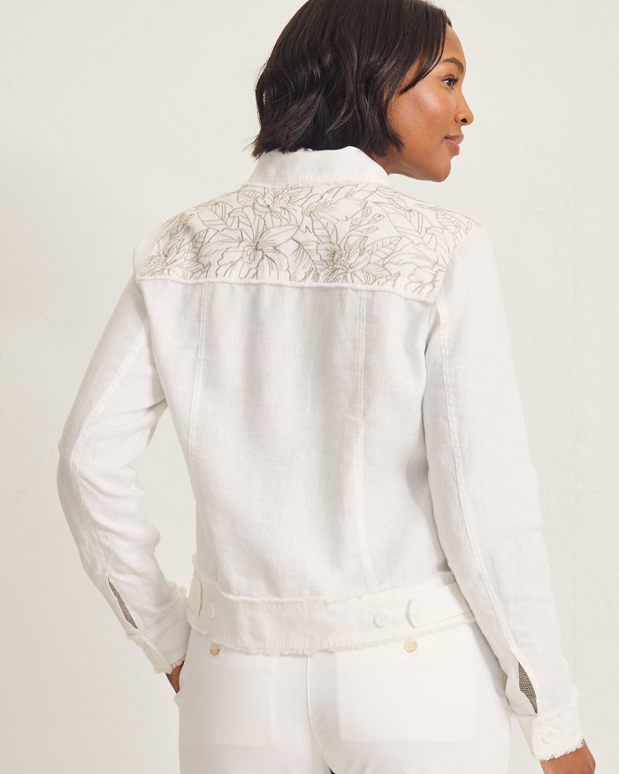 Two Palms Embroidered Flora Fresco Linen Jacket
