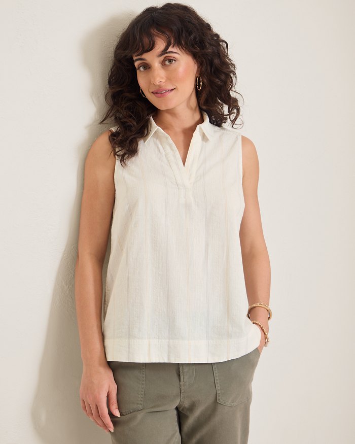 Palm View Popover Linen-Blend Top