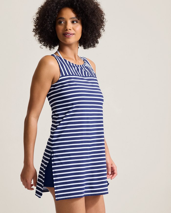 Coastline Stripe High-Neck Beach Romper