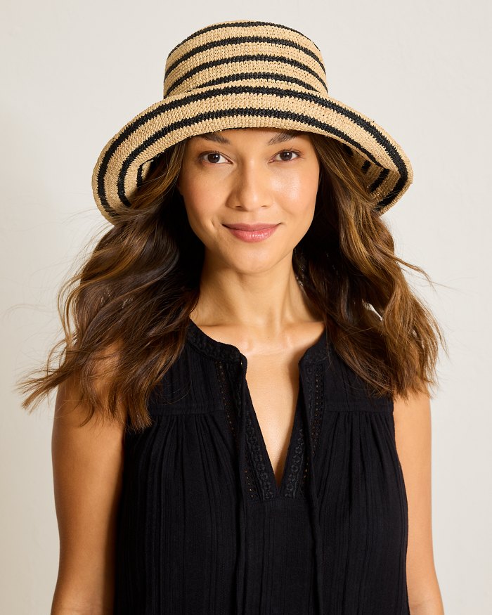 Crochet Stripe Raffia Bucket Hat
