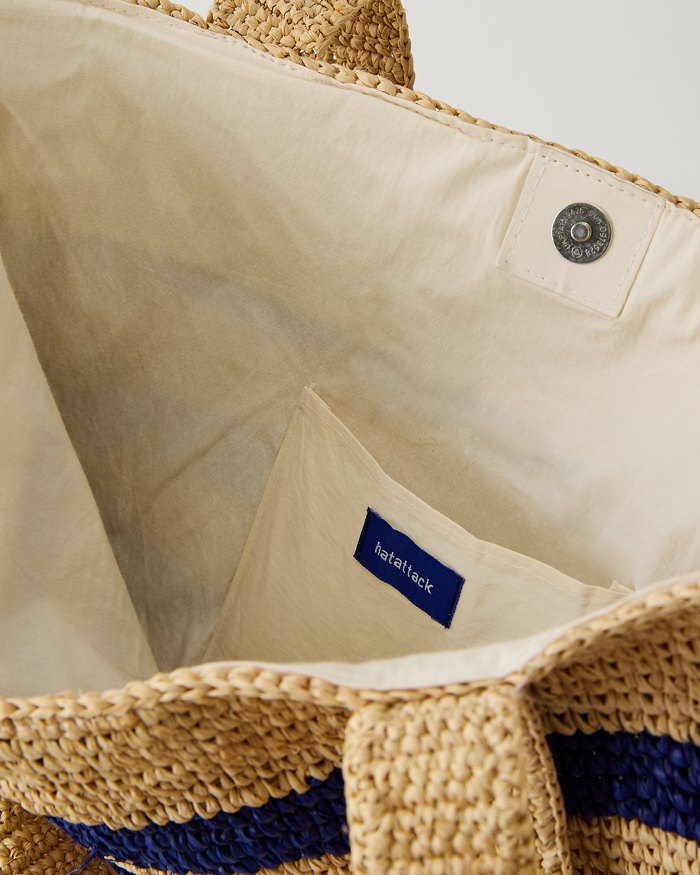 Striped Raffia Traveler Tote