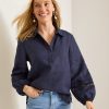 Coastalina Linen Collared Peasant Top