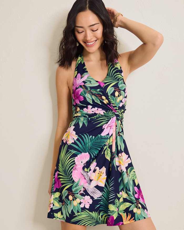 Sophia Tropical Bliss Faux-Wrap Halter Dress