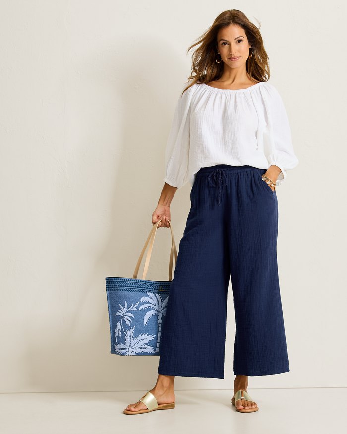 Island Gauze High-Rise Cropped Wide-Leg Pants
