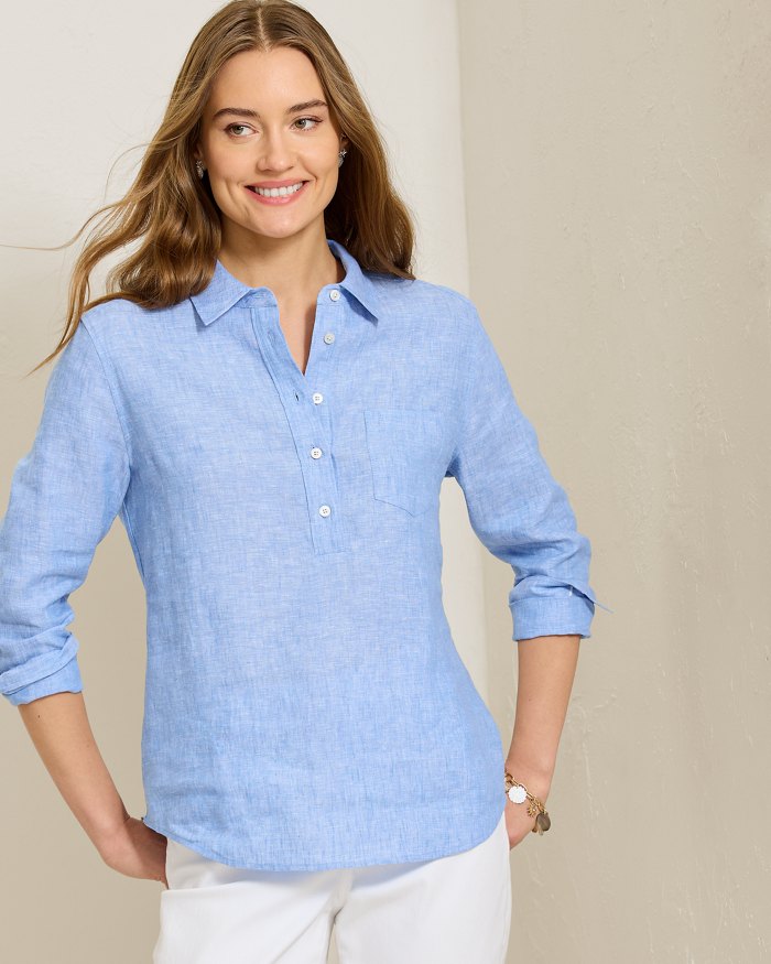 Coastalina Linen Popover Top