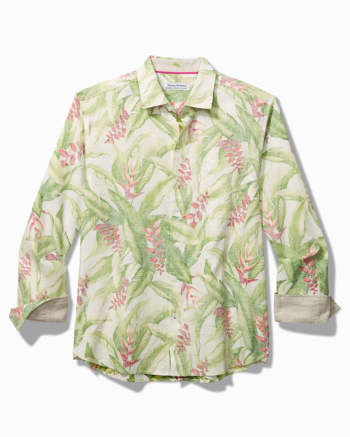 Barbados Breeze Calypso Fronds Stretch-Linen Shirt