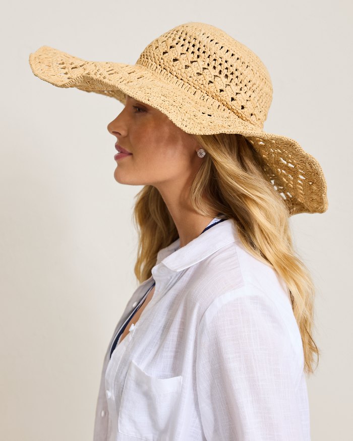 Lana Crochet Raffia Wide-Brim Packable Hat
