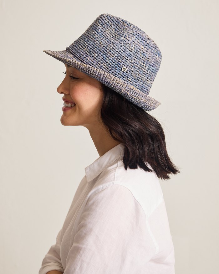 Gigi Crochet Raffia Packable Fedora Hat