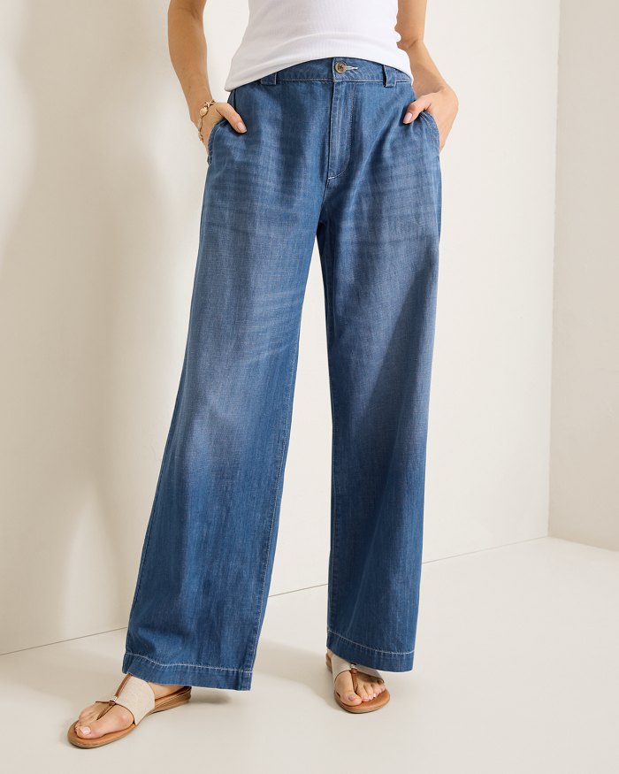 High-Rise Linen-Blend Denim Trousers
