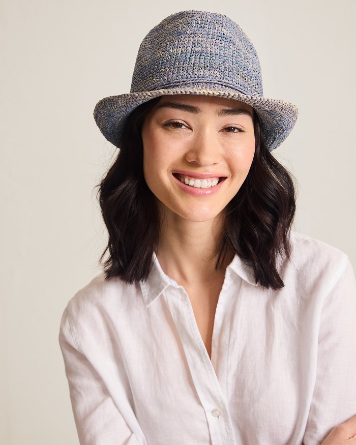 Gigi Crochet Raffia Packable Fedora Hat