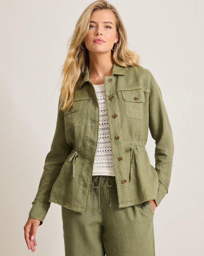 Two Palms Linen Raw-Edge Utility Jacket