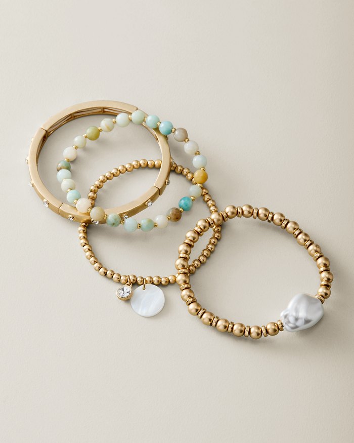 Palm Hibiscus Labradorite & Pearl Bracelet Set