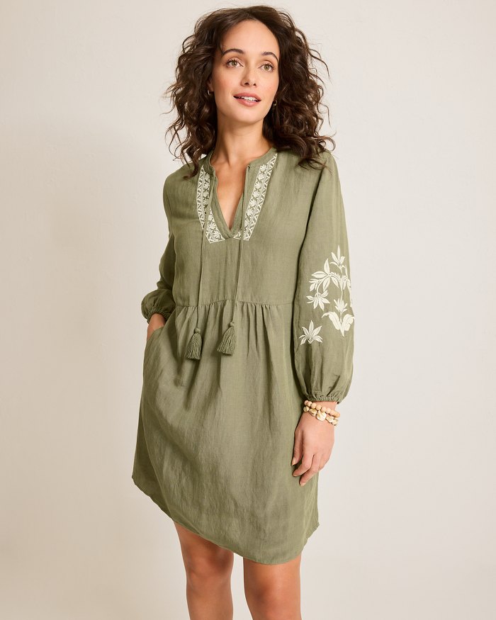 St. Lucia Linen-Blend Floral Embroidered Coverup Dress