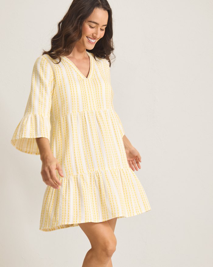 Cotton Dobby Stripe Tiered Coverup Dress