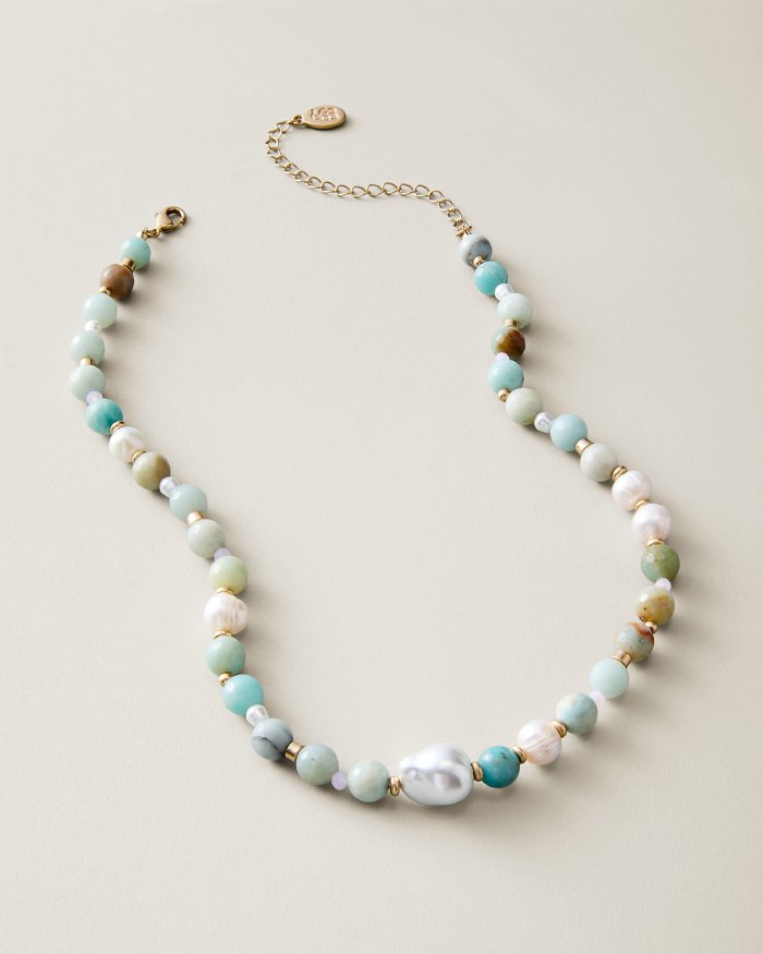 Palm Hibiscus Pearl & Semi-Precious Stone Necklace