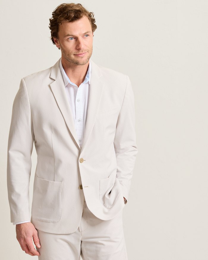 Nova Wave Stretch-Seersucker Sand Stripe Blazer