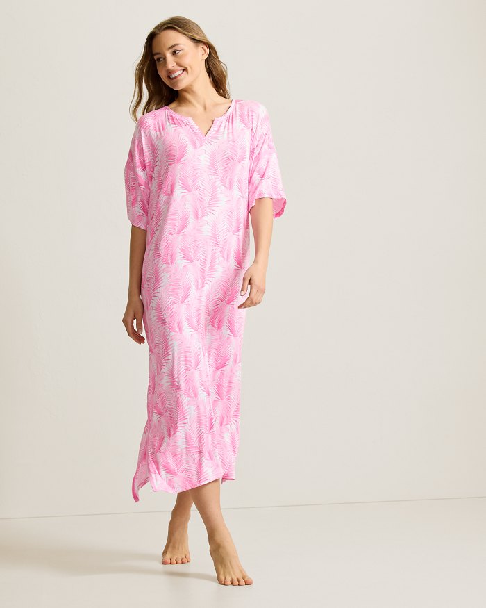 Jersey Short-Sleeve Maxi Sleep Caftan
