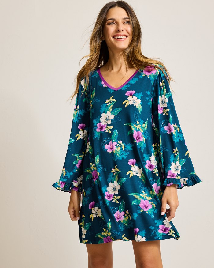 Jersey Long-Sleeve Short Sleep Dress