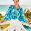 Agua Amara Ikat Shimmer Long-Sleeve Peasant Top
