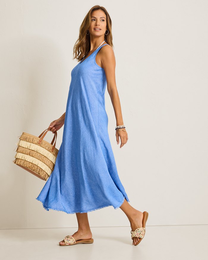 St. Lucia Linen-Blend Bias-Cut Coverup Dress