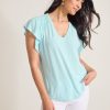 Kauai Smocked Flutter-Sleeve Top