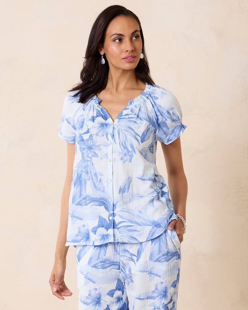 Island Gauze™ Daybreak Hibiscus Short-Sleeve Top