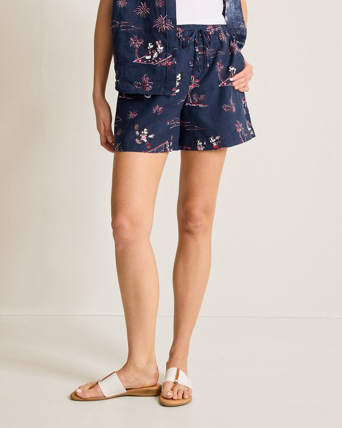 Disney Two Palms Barbecue Blastoff High-Rise Linen Easy Shorts